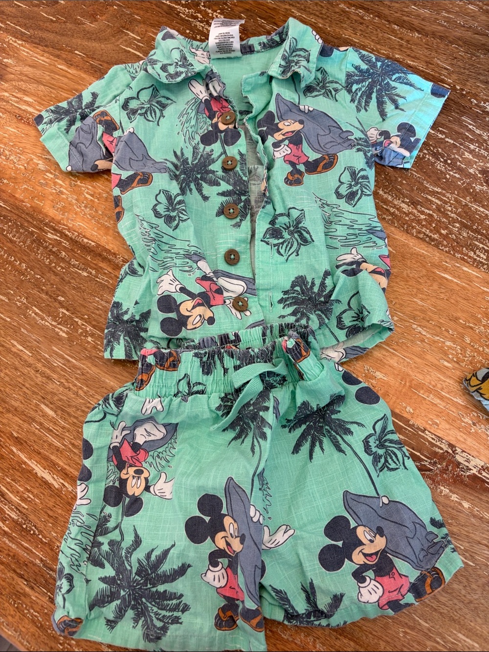Disney Kids Mint Green Mickey Mouse Button-Front Shirt & Shorts Set
